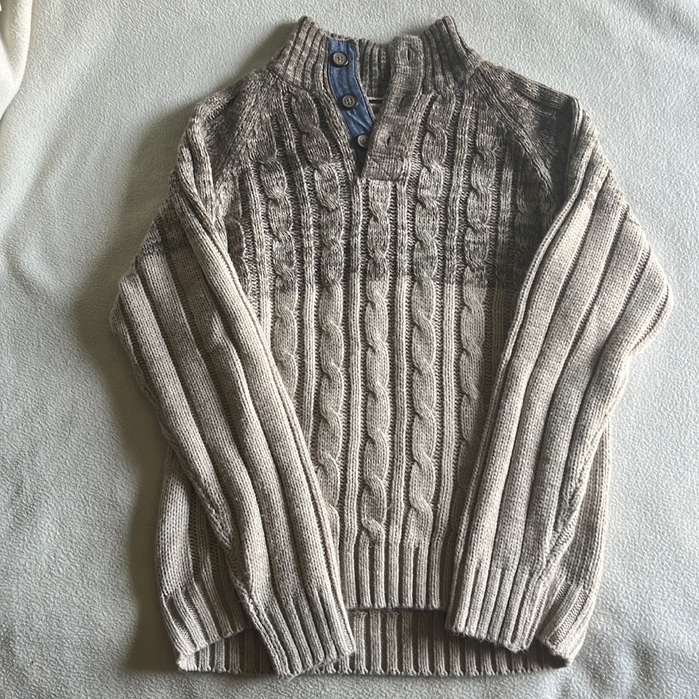 Original Wearherproof Vintage button up turtle neck sweater, small, brown&white